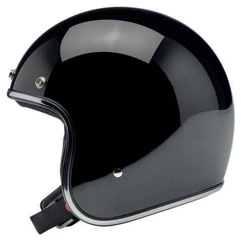 glossy black helmet left side view